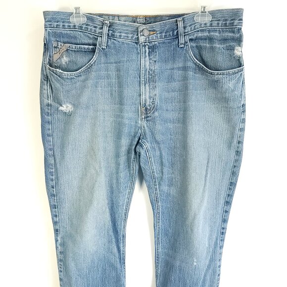 Ariat Jeans Men's 38x32 Blue Fade Low Rise Boot Denim Distressed Destroyed - Picture 1 of 15